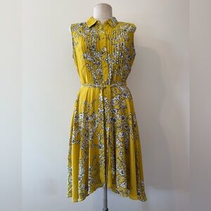 Nanette Lepore Golden Cypress Floral High Low Pleated Shirt Dress